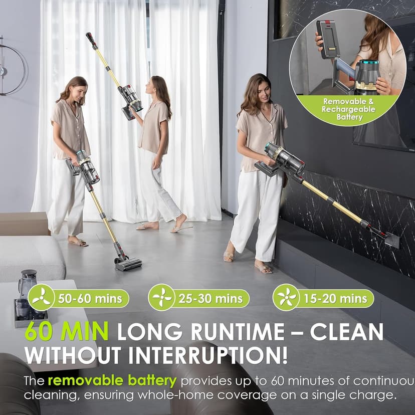 Cordless Vacuum Cleaner, 550W/48Kpa Self-Standing Vacuum Cleaners for Home, up to 70 mins Run Time, Powerful Suction with Touch Screen, Stick Vauum Cleaner for Pet Hair,Carpet,Hardwood Floor