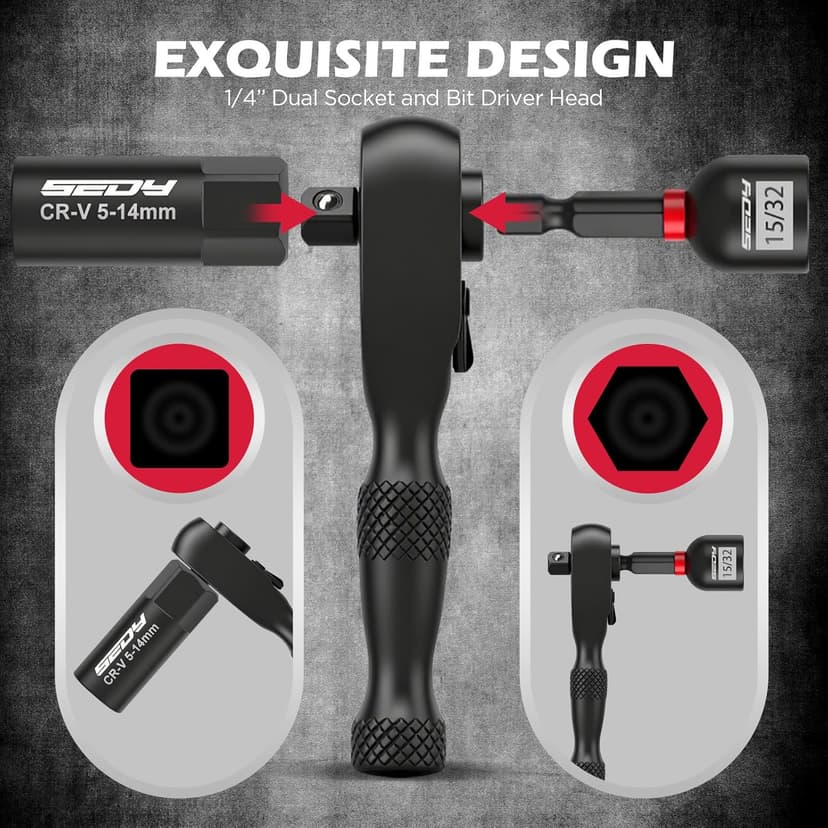 41-Piece Premium 1/4" Drive Magnetic Impact Nut Driver Set Metric & SAE Standard & Deep with Socket Adapters, 2-in-1 Ratchet Wrench, Wing Nut Driver, Universal Sockets, Quick Release Bit Holder