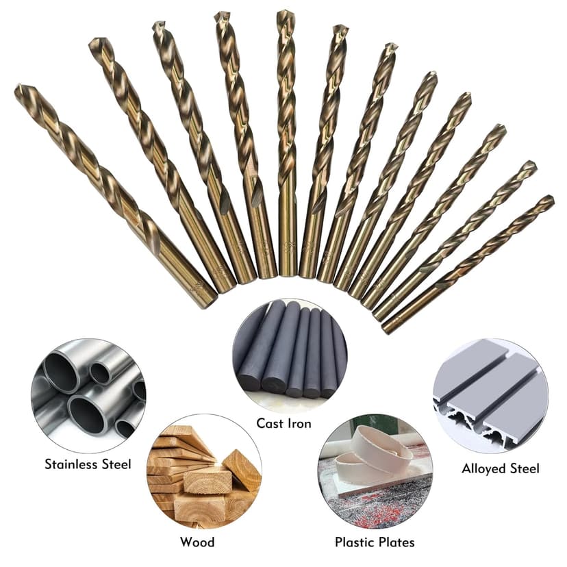 115Pcs Cobalt Drill Bits Set, M35 High Speed Steel, 135 Degree Tip, Twist Jobber Length Drill Bit Kit for Hardened Metal, Plastic and Wood with Metal Indexed Storage Case, 1/16"-1/2"