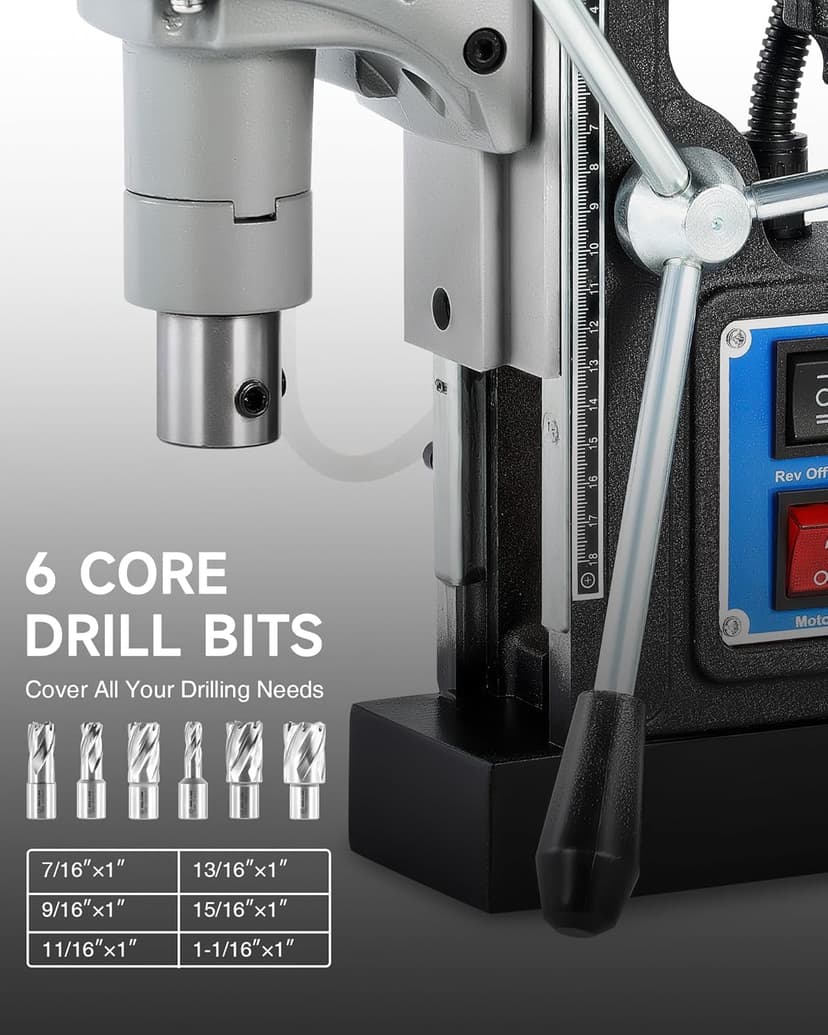 ZELCAN Mag Drill Press with 6 Drill Bits, 1550W Portable Magnetic Press with 2" Boring Diameter, 0-580 rpm Stepless Speed & Reversible Direction, 2922 lbf Power Magnetic