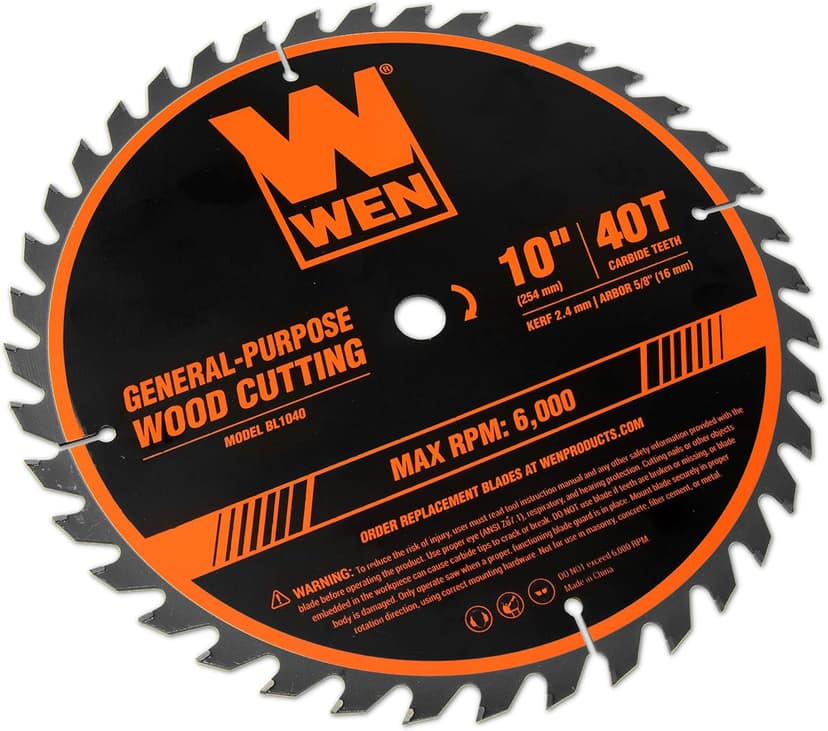 WEN BL1040 10-Inch 40-Tooth Carbide-Tipped Professional Woodworking Saw Blade for Miter Saws and Table Saws