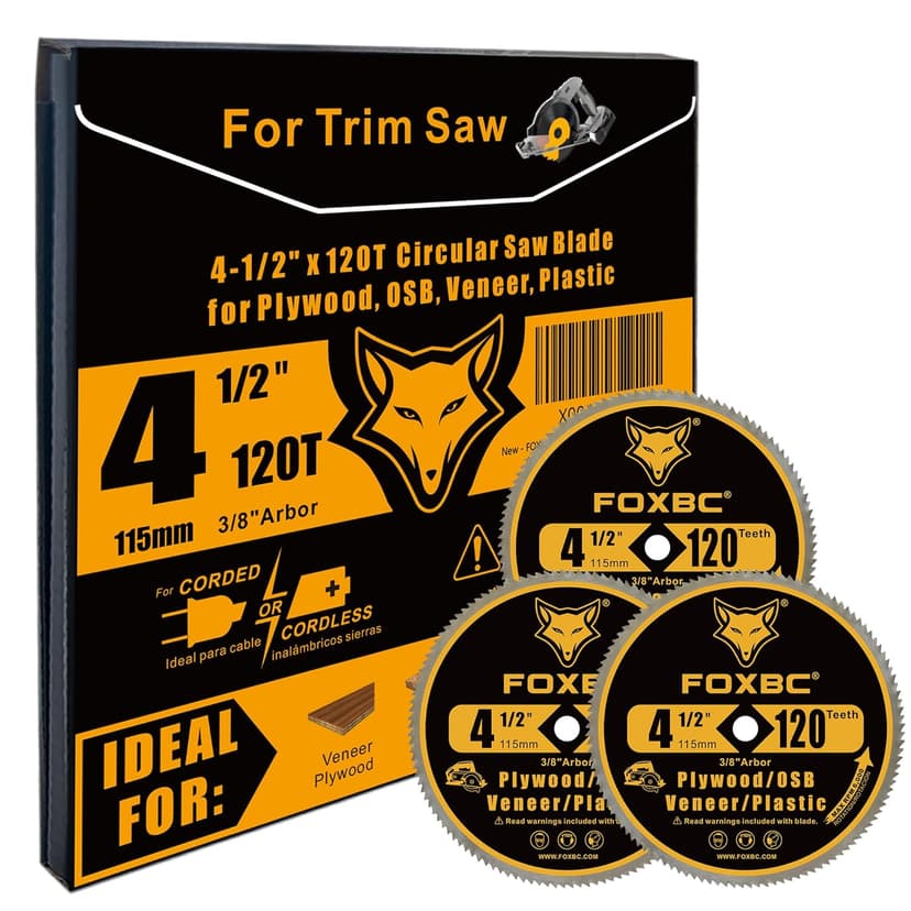 FOXBC 4-1/2 Inch Circular Saw Blade 120 Tooth for Plywood, OSB, Veneer, Plastics Cutting with 3/8 Inch Arbor - 3 Pack