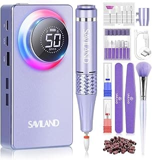 SAVILAND 50000RPM Nail Drill for Acrylic: 2025 Pro High Tech Fast Removal Electric Nails Drill Kit 6000mAh Rechargeable Machine Professional Drill Bit Nail File Buffer Tools Salon Manicure Pedicure