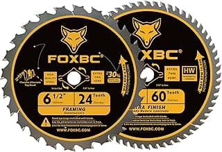 FOXBC 6-1/2 inch Circular Saw Blade 24T 60T Combo Pack, Wood Cutting, Thin-Kerf with 5/8" Arbor