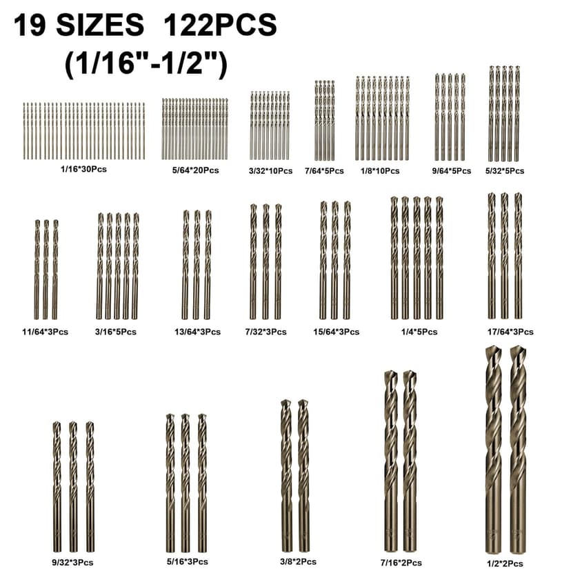 Cobalt Drill Bit Set for Hardened Metal and Stainless Steel, 99Pcs M35 High Speed Steel Twist Jobber Metal Drill Bits 1/16"-3/8", with Plastic Index Storage Case