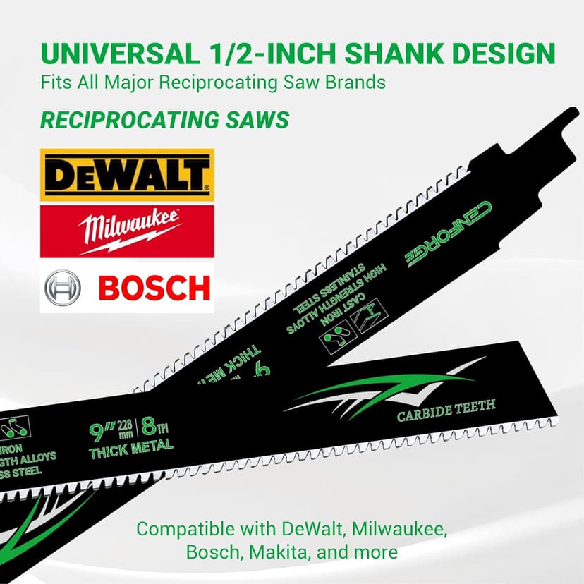Carbide Reciprocating Saw Blade, for Sawzall Carbide Blades, for Sawzall Metal Cutting Blades, for Thick Metal, Cast Iron, Alloy Steel (9-Inch, 3-Pack)