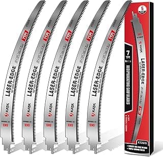 KATA Reciprocating Saw Blades for Pruning - 5-Pack 15 Inch Arc Edge Wood Cutting Curved Blades - SK5 Japanese Teeth 7TPI Saw Blade Set - Flush Cut Tree Trimming Tools for Thick Branch, Shrubs, PVC