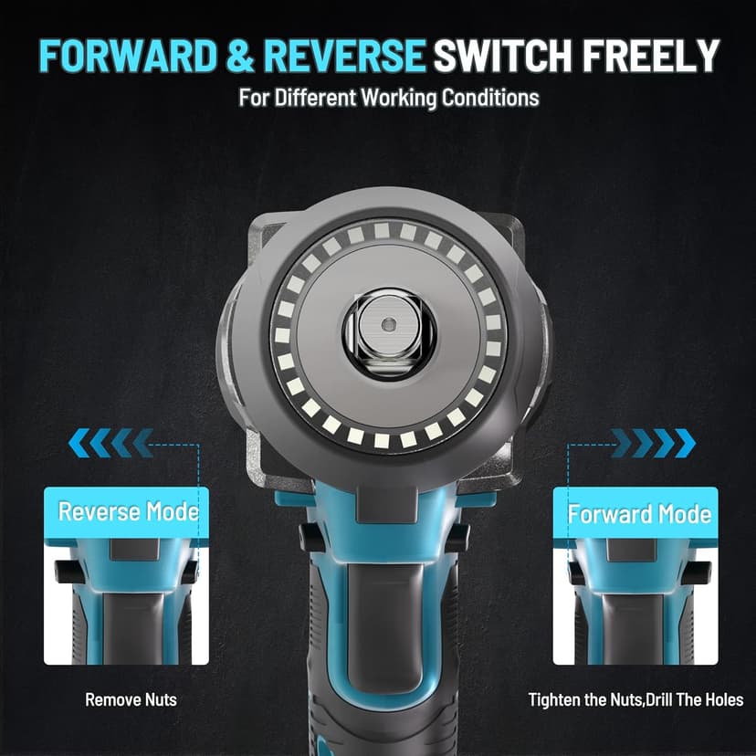 GEVEELIFE 650N.m/480Ft-lbs Brushless Impact Wrench,1/2" Cordless Impact Gun w/ 2x4.0Ah Battery & 6 Sockets, 3300RPM Power Electric Impact Driver for Car/DIY Furniture/Lawn Mower, Blue Toolbox