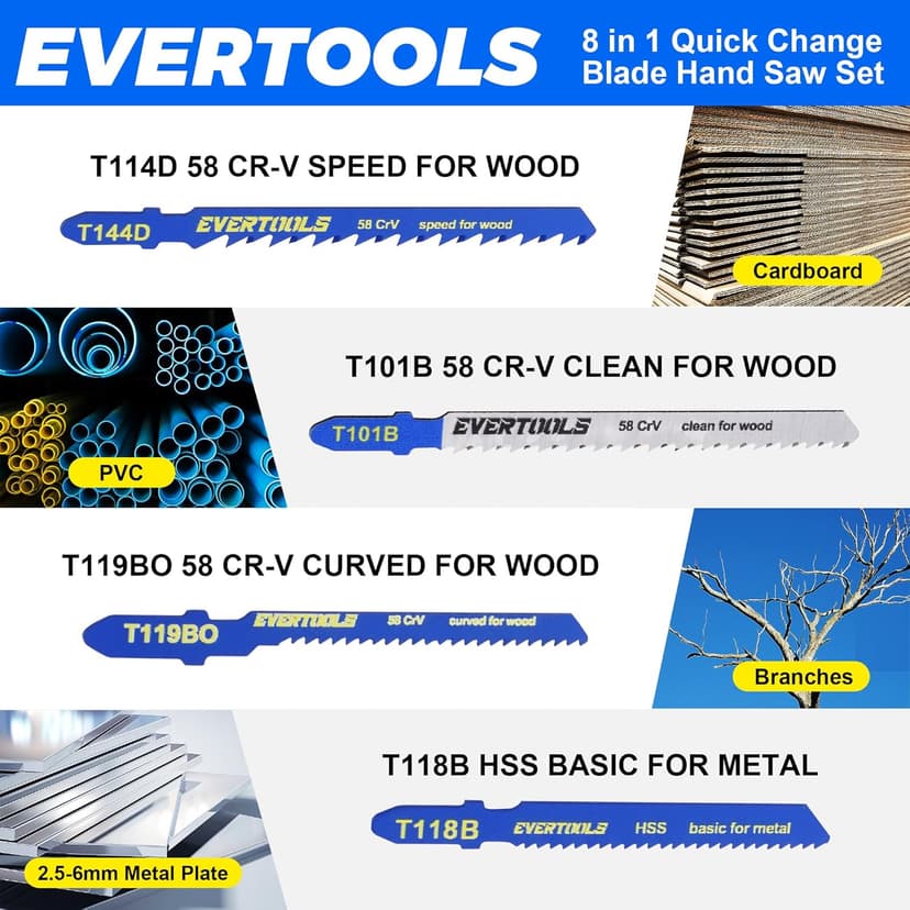 8-in-1 Multi-Blade Hand Saw, Small Hacksaw, Long Handsaws, Jab Saw, Mini Blade Quick-Change Mechanism for Cutting Drywall, Sheetrock, Wood, Metal, Plastic and Plywood.