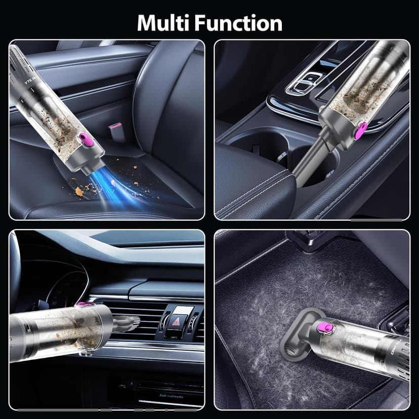 Handheld Vacuum Cordless 25000Pa Car Vacuum 3-in-1 Handheld Vacuum, Includes Smart Display and Charging Base Hand Vac Cordless Rechargeable One-Touch Empty for Home/Pet/Car (Violet)