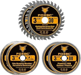 FOXBC 3-3/8 Inch Compact Circular Saw Blade Set, 15mm Arbor, Multi-Material Cut for Wood, Plastic, Metal, Tile Cutting - 6 Pack