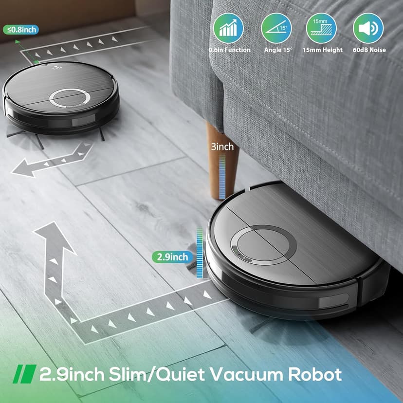 Robot Vacuum and Mop Combo, 2 in 1 Mopping Robot Vacuum Cleaner with 2000Pa Max Suction, Wi-Fi/App/Remote, Schedule, Self-Charging Slim Robotic Vacuum, Ideal for Pet Hair, Low-Pile Carpet, Hard Floor