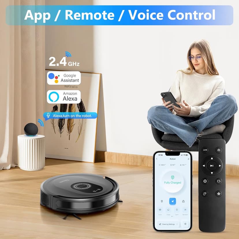 Tikom Robot Vacuum and Mop Combo, 5000Pa Robotic Vacuum Cleaner, 150 Min Max, App & Remote Control, Idear for Hard Floor, Carpet, Pet Hair, Self-Charge(G8000 Max)