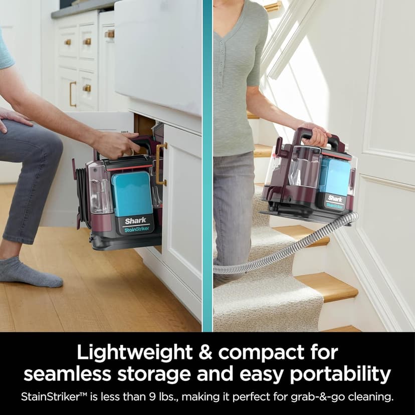 Shark Carpet Cleaner Machine, Portable Upholstery StainStriker, Spot, Odor & Stain Remover, 2 Carpet Cleaner Solutions, 3 Tools, Perfect for Pet Hair, Area Rugs, Couches, Burgundy, PX203BRN