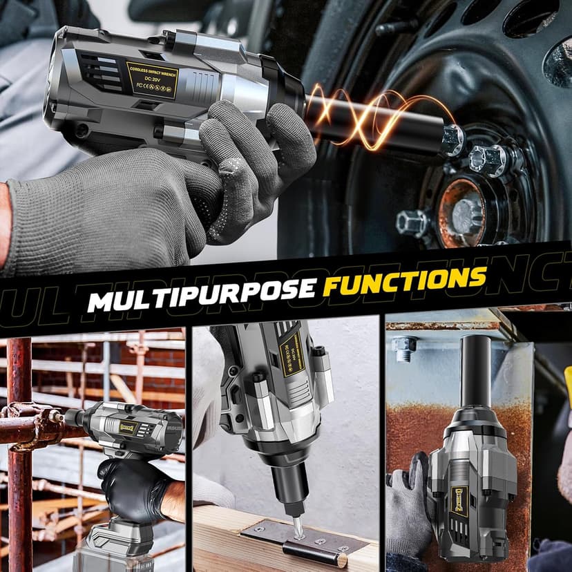 Cordless Impact Wrench 1/2 inch Compatible with DeWalt 20v Battery, 1000Ft-lbs(1360N.m) High Torque Impact Driver with 4-Modes, LED Light, Electric Impact Gun for Car/Truck/Mower(Bare Tool)