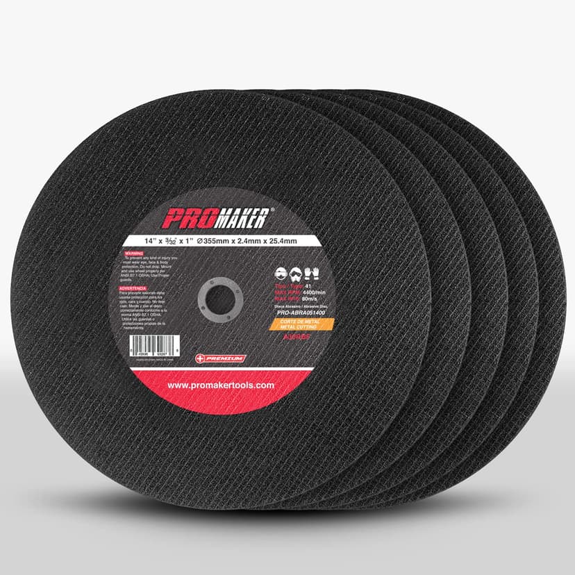 PROMAKER 5 Pack, 14 inch Cut Off Wheel, Chop Saw Blades 14 inch Metal, 14 Metal Cutting Blade for Metal, Chop Saw Wheel, 14 in x 3/32 in x 1 in