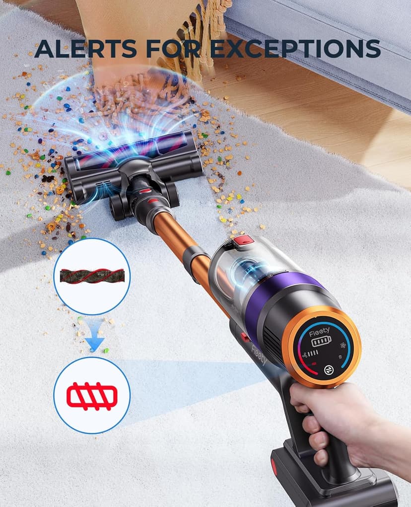 Cordless Vacuum Cleaner, 450W/40KPA 55 Mins Stick Vacuum Cleaner with LED Touch Display, Lightweight Handheld Vacuum Cleaners for Home, Carpet, Pet Hair and Hardwood Floors