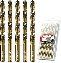Drill Bit Set, 5pcs (3/8") M35 HSS Twist Cobalt Drill Bits for Stainless Steel, Hardened Steel, Cast Iron, Plastic and Wood,AM07G