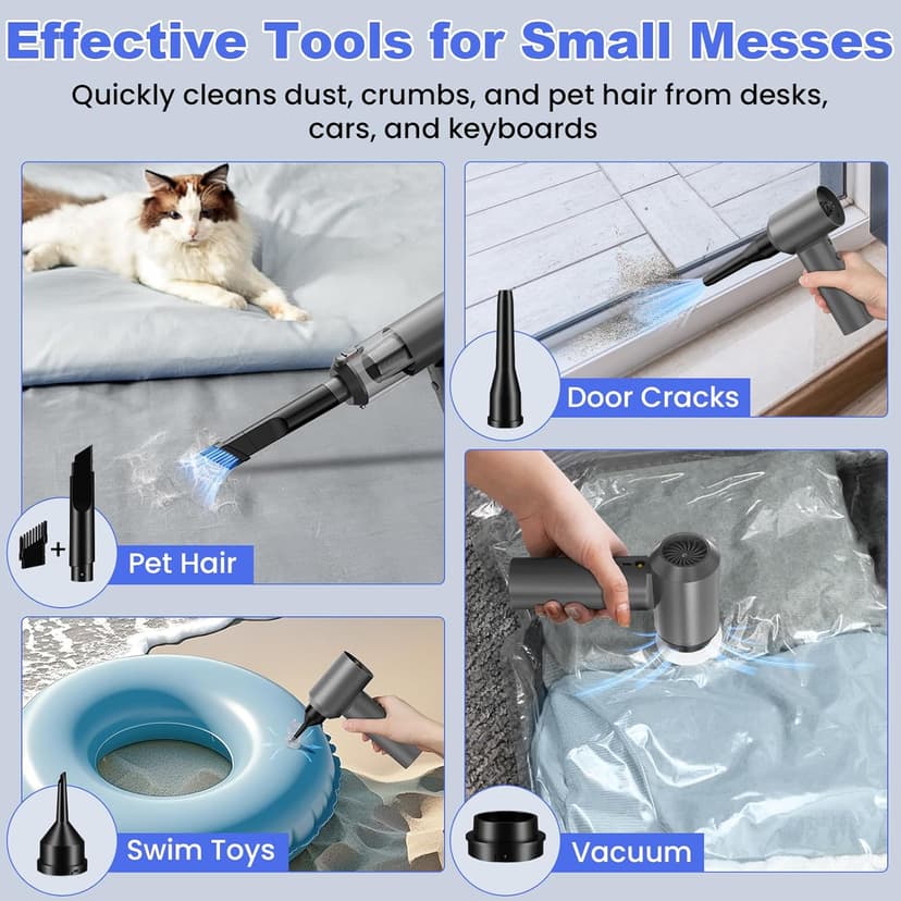 Car Vacuum Portable Cordless with 16000PA Ultra Suction 4-in-1 Foldable ​Air Duster & Brushless Motor Rechargeable Handheld Vacuum for Pet Hair, Car Seats, Home & Office Cleaning