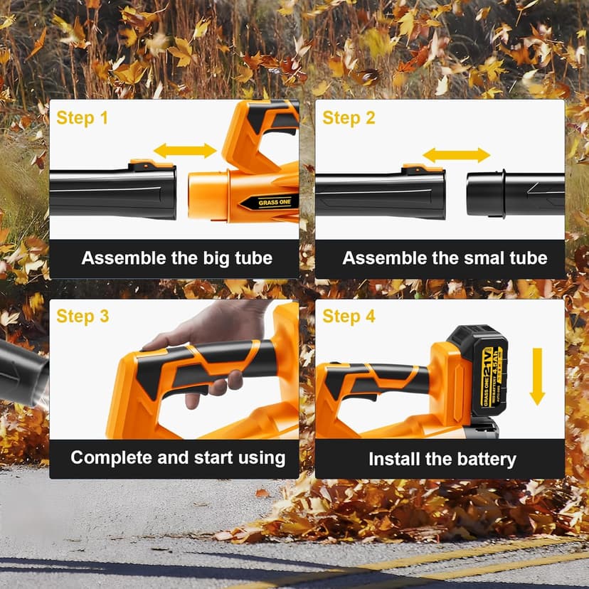 Cordless Leaf Blower, 450CFM/125MPH Six-Speed Adjustment, 2 * 4.5Ah 21V Batteries, High Power Copper Wire Motor with 3 Tube, Lightweight Handheld Blower for Lawn Care, Patio, Blowing Leaves