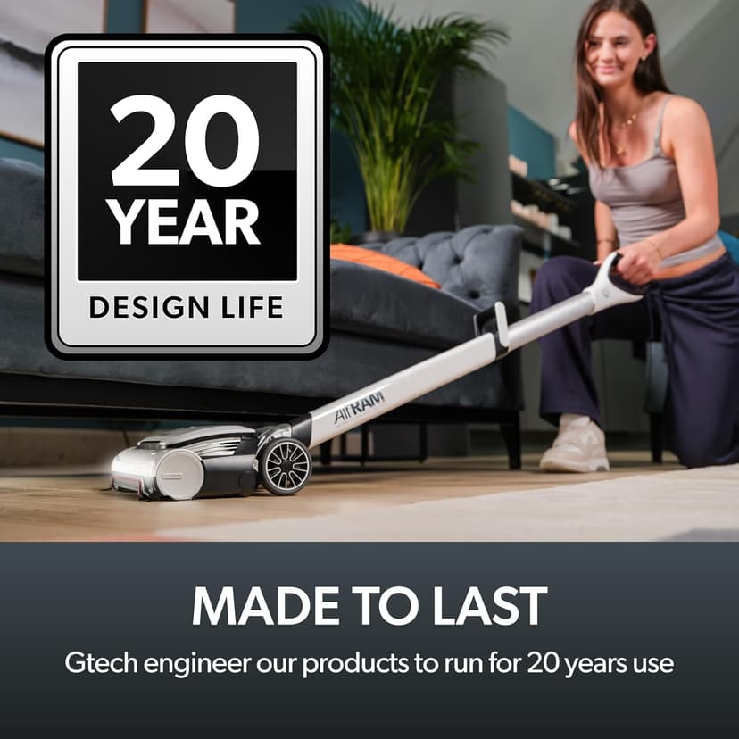 Gtech AirRAM 3 Cordless Vacuum Cleaner with Anti-Hair Wrap Bar - Dual Edge-Clean Brushes - Perfect for Carpet and Hardwood Floors - Rechargeable 22v Li-ion Battery - Lightweight - New Model/Red Thread