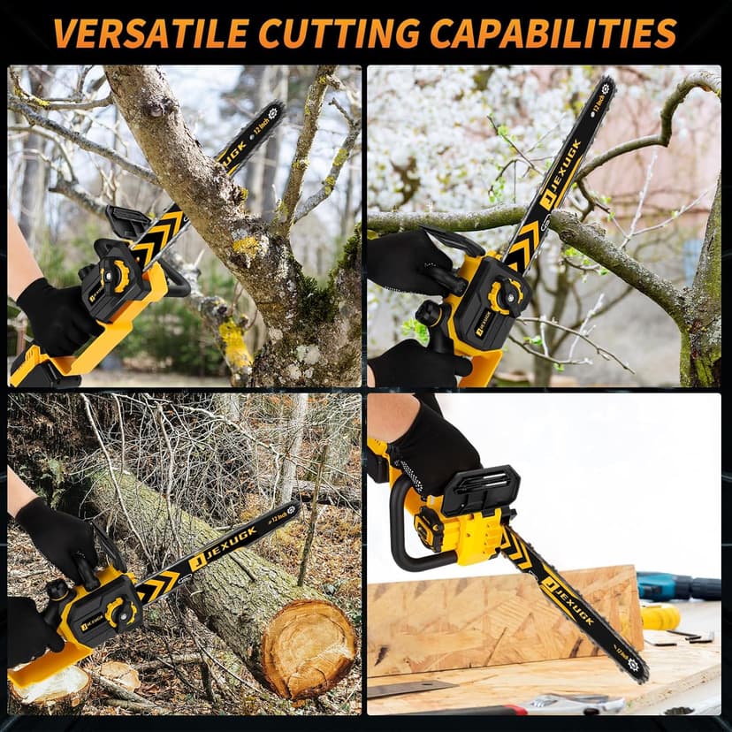 12" Brushless Chainsaw, 21V Cordless Chainsaw with 2 x 4.0Ah Battery, Electric Motosierra De Gasolina with 2 x Chains & Guide Plate, Eléctrica Rechargeable Saw for Wood Cutting Trimming Branch