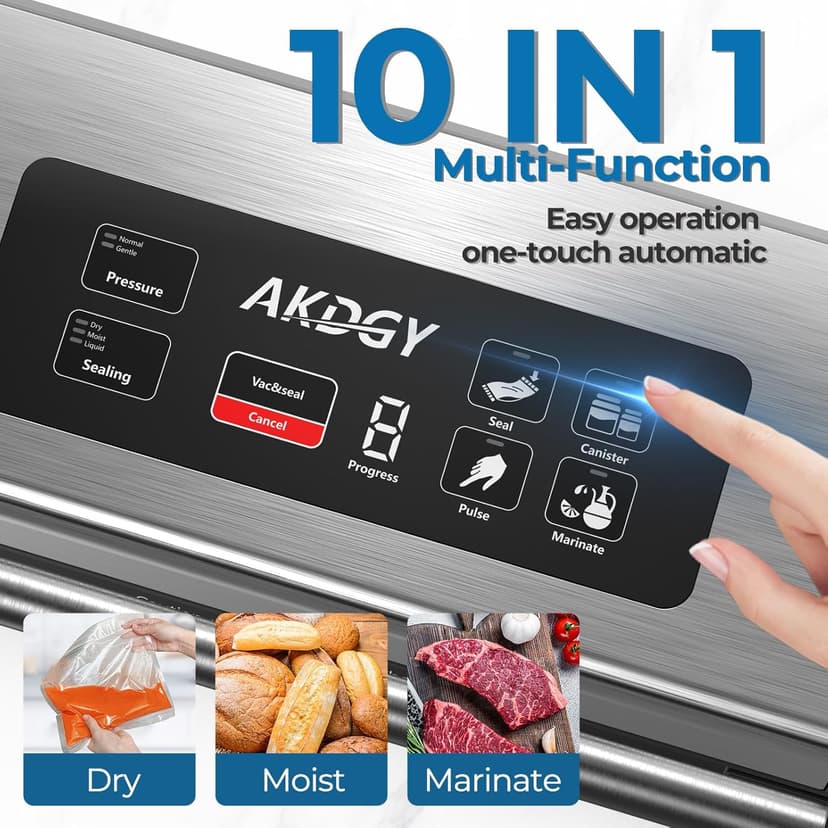 90Kpa Food Vacuum Sealer, Stainless Steel Vacuum Sealer Machine for Food with Double Heat Seal & Double Pump, Food Sealer Dry/Moist/Liquid Modes, Roll Storage and Cutter, Easy-Lock Handle and Clean