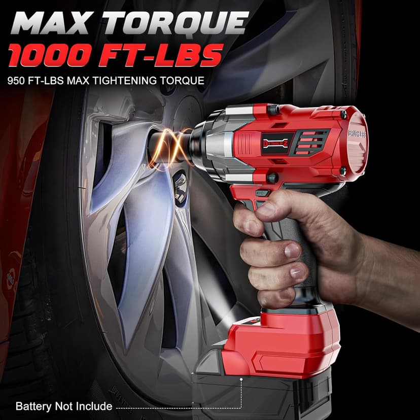 Cordless Impact Wrench 1/2" Compatible with Milwaukee 18V Battery, 1000Ft-lbs(1360N.m) High Torque Impact Driver, Electric Impact Gun with 4-Mode Speed, LED Work Light for Car(Bare Tool)