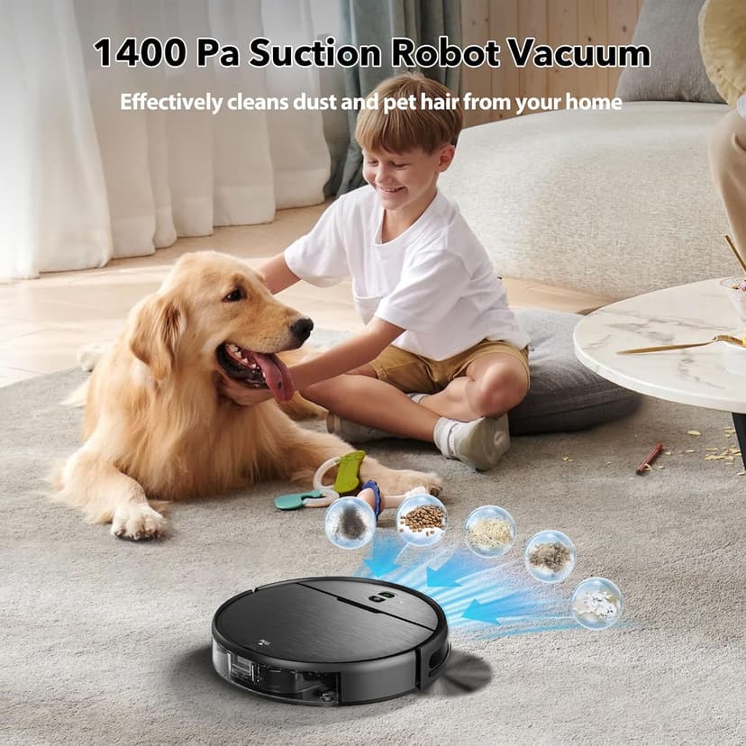Robot Vacuum and Mop Combo, 2 in 1 Mopping Robot Vacuum Cleaner Compatible with WiFi/App, Robotic Vacuum Up to 2300Pa Suction, Self-Charging, Slim, Ideal for Hard Floor, Pet Hair, Low Pile Carpet
