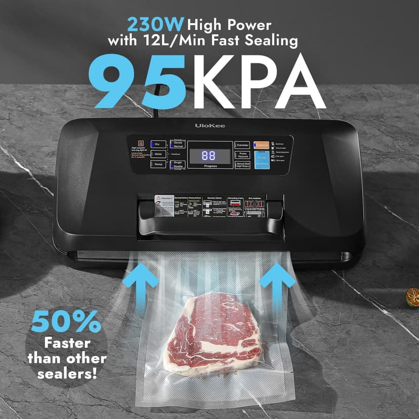 95Kpa Vacuum Sealer Machine for Food, 10-in-1 Presets with Sous Vide Mode, Double Heat Seal, Built-in Cutter & Bag Storage, Dry/Moist/Liquid, Compact Design, Easy-Lock Handle, Commercial Grade