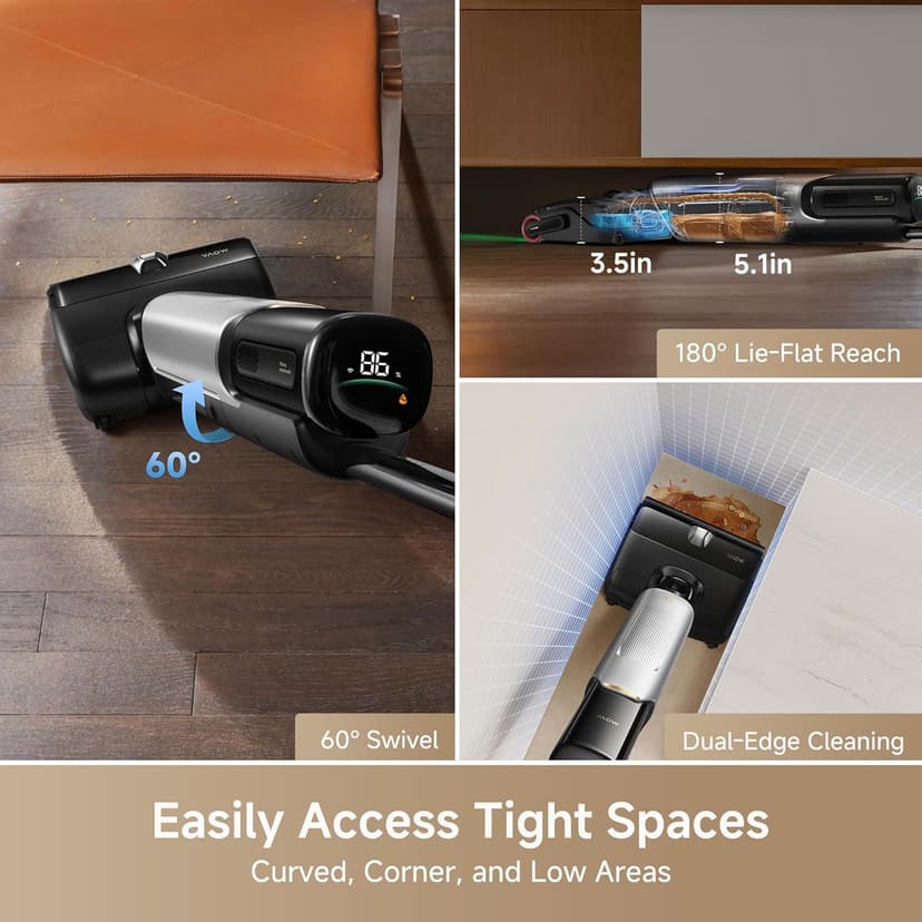 Mova X4 Pro Wet Dry Vaccum Cleaner, 20000Pa Cordless Vacuum Mop with Zero Tangle, Hot Water Mopping for Sticky Messes,194℉ Hot Air Self Drying, 180° Lie Flat, Push-In Charging Station, LED Display
