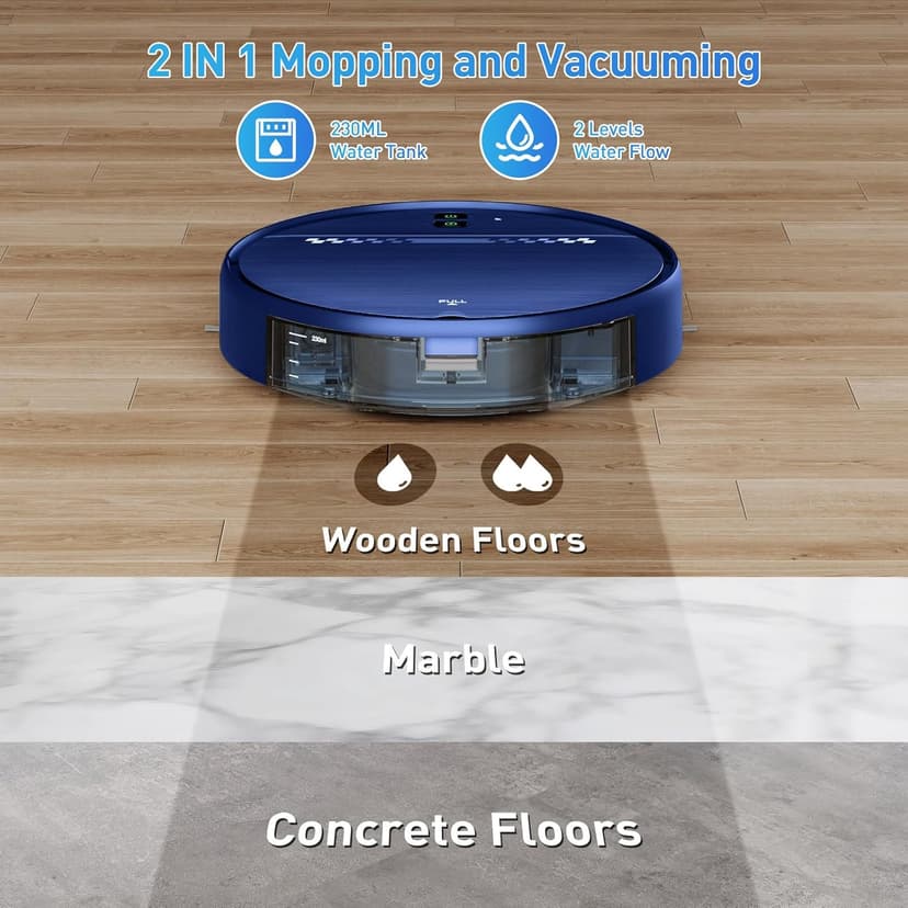 Robot Vacuum and Mop Combo, 2-in-1 Mopping Robot Vacuum Cleaner with 2300Pa Suction, 2.87'' Slim Design, Wi-Fi/App/Voice Control, 3D Obstacle Avoidance&Self-Charging for Hard Floors, Carpets, Pet Hair