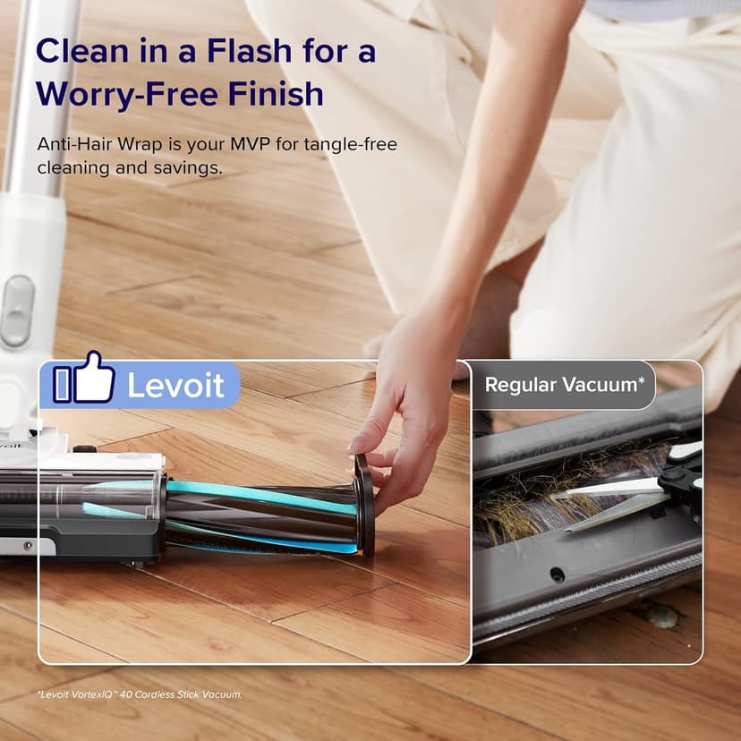 LEVOIT Cordless Vacuum Cleaner, Stick Vac with Tangle-Resistant Design, Up to 50 Minutes, Powerful Suction, Rechargeable, Lightweight, and Versatile for Carpet, Hard Floor, Pet Hair, White＆Blue