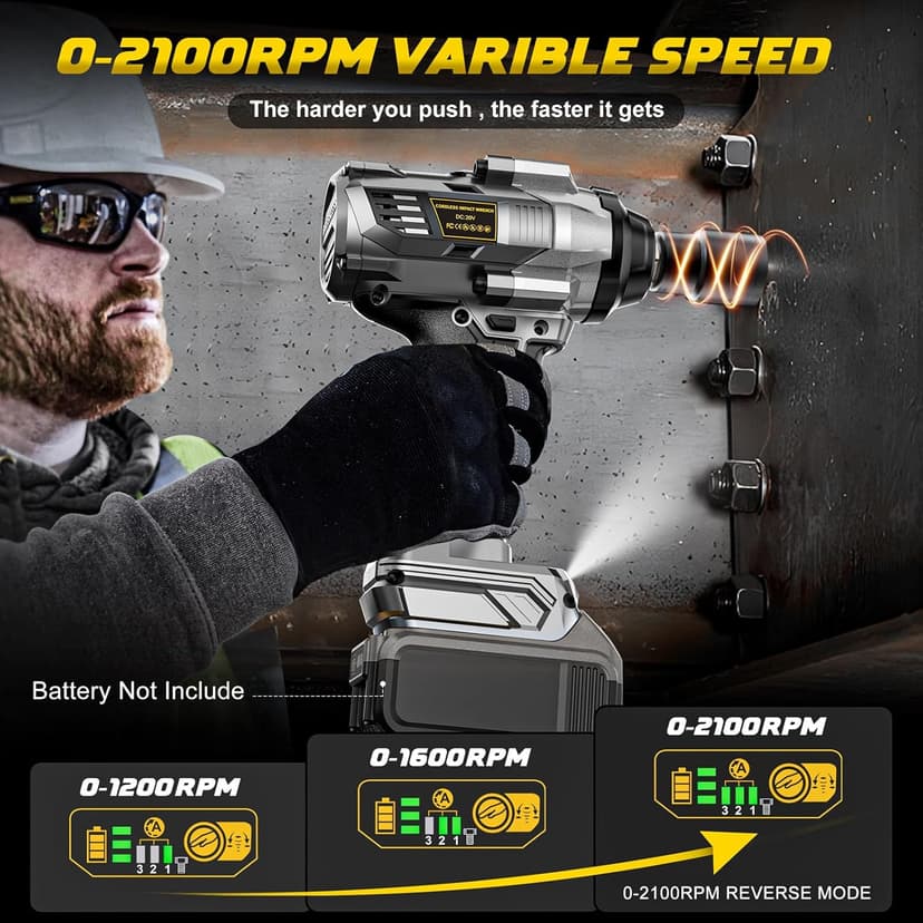 Cordless Impact Wrench 1/2 inch Compatible with DeWalt 20v Battery, 1000Ft-lbs(1360N.m) High Torque Impact Driver with 4-Modes, LED Light, Electric Impact Gun for Car/Truck/Mower(Bare Tool)