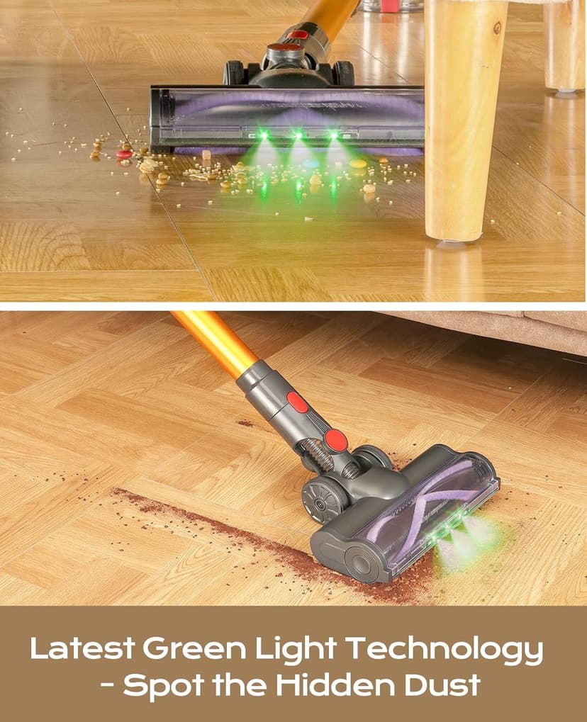 Cordless Vacuum Cleaner, 45Mins Powerful Vacuum Cleaners for Home, Lightweight Stick Vacuum Cordless with Advanced Green Light Tech, Rechargeable Battery Vacuum for Carpet,Pet Hair,Hardwood Floor
