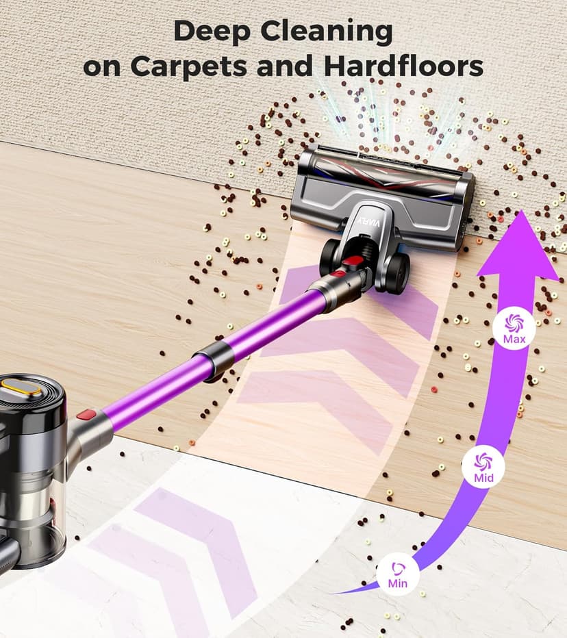 Cordless Vacuum Cleaner, 500W 40Kpa 60Mins Vacuum Cleaners for Home, Anti-Tangle Stick Vacuum with Self-Standing, Wall Mount Charging,LDE Display, Wireless Vacuum for Carpet Pet Hair Hardfloor