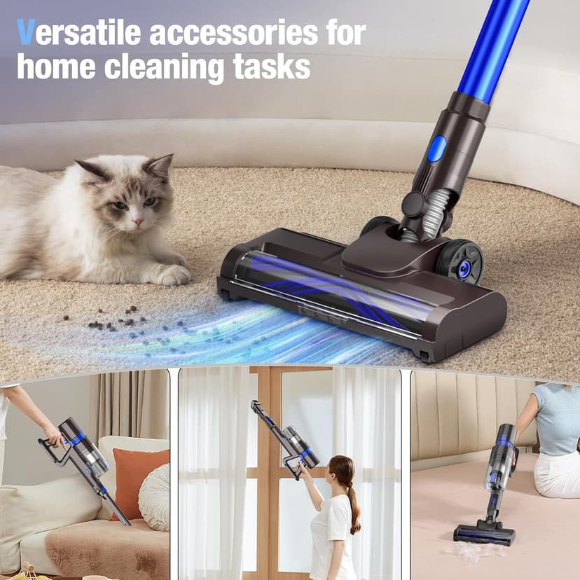 Cordless Vacuum Cleaner, 550W 45KPA 45Min Vacuum Cleaners for Home, Self-Standing Stick Vacuum with Touch Screen, 3 Power Modes, Rechargeable Battery, Handheld Vacuum for Pet Hair/Carpet/Floor