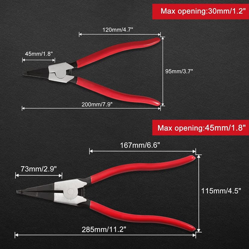 2 PCS Heavy Duty Lock Ring Pliers Set Flat Snap Ring Plier Special Circlip Pliers Reverse Retaining Ring Plier for Transmission Transfer Cases Ring Opening