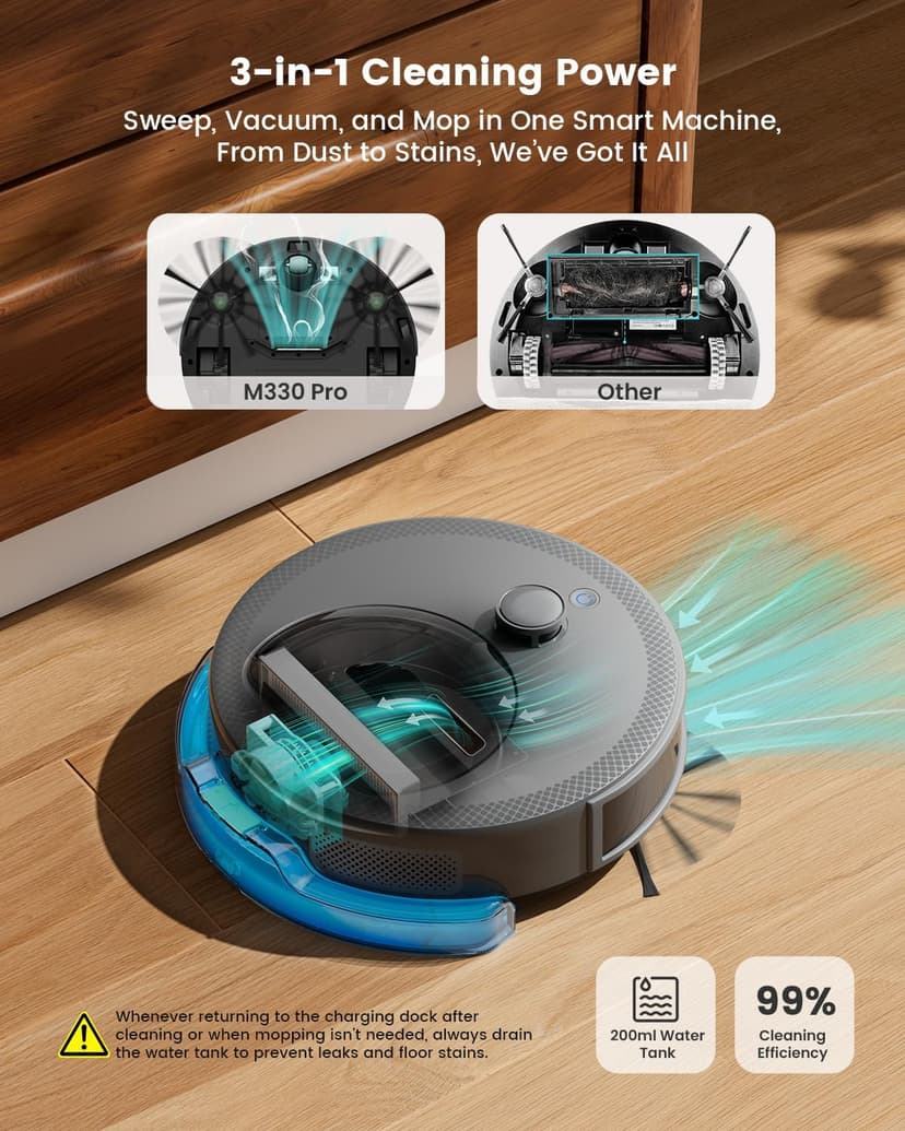 Lefant LiDAR Robot Vacuum and Mop, Upgraded 190° PSD Obstacle Avoidance, 5000Pa Strong Suction, Multi-Floor Mapping, 150 Mins Runtime, WiFi/Alexa/APP/Watch, Pet Hair & Carpets, M330 Pro Grey