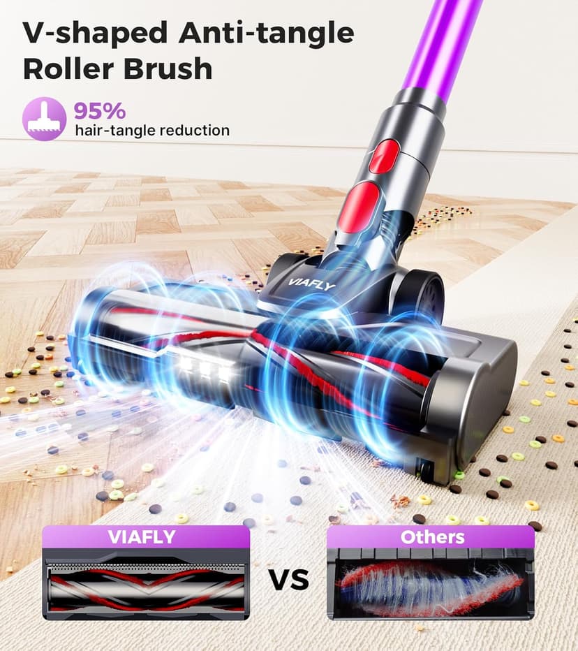 Cordless Vacuum Cleaner, 500W 40Kpa 60Mins Vacuum Cleaners for Home, Anti-Tangle Stick Vacuum with Self-Standing, Wall Mount Charging,LDE Display, Wireless Vacuum for Carpet Pet Hair Hardfloor