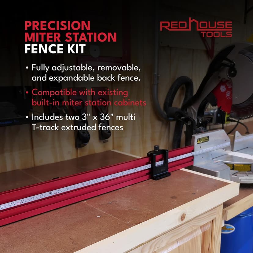 RedHouse Tools Precision Miter Station Fence Kit, 24 or 36-Inch Adjustable T-Track System, Aluminum Construction (36")