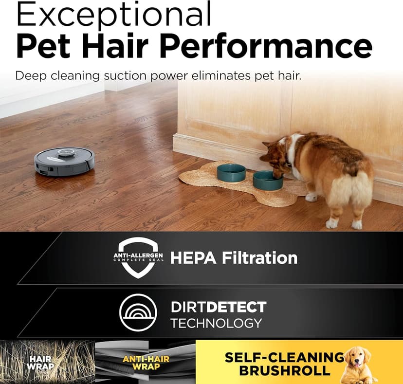Shark PowerDetect Self-Empty Robot Vacuum with NeverStuck Technology, Auto Deep-Clean Carpets & Hardfloors, XL 60 Day Capacity HEPA Bagless Base Neutralizes Odors, for Pet Hair, Black (AV2820AE)