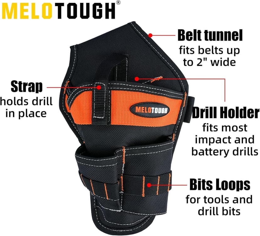 MELOTOUGH Left/Right Handed Belt Cordless Drill Holster for Tool Belt Drill Pouch Impact Driver Holster for Drill bits