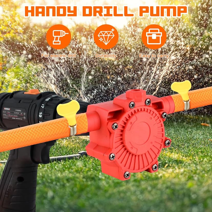 Portable Self Priming Water Drill Pump Attachment,Self Priming Pump Attachment for Drills with Suction and Discharge Hose for Water Oil Fluid Transfer