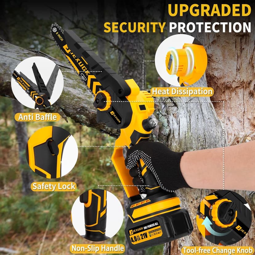 Brushless Mini Chainsaw, 8" & 6" Hand Held Cordless Chain Saw with 2 x 4.0Ah Battery, Portable Small Electric saw Cordless with 4 Chain Guide, Mini Motosierra for Tree Pruning Wood Cutting