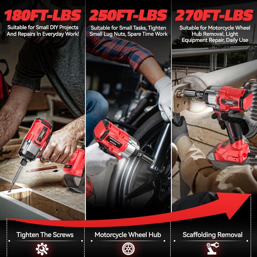 Cordless Impact Wrench Compatible with Milwaukee 18v Battery: 250Ft-lbs(340N.m) 3/8" Brushless Electric Impact Gun, 2400RPM High Torque Impact Driver, Power Impact Wrench, Bare Tool