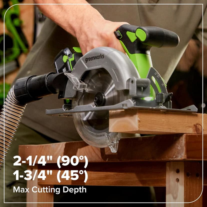 Greenworks 24V Cordless Brushless 400 in-lbs Drill/Driver + 6.5" Circular Saw, 4,800 RPM, Cutting Depth 45°/90° (2) 2.0Ah USB-C Batteries(12,000mAh Power Bank) and 65W USB-C Fast Charger(3-Port)