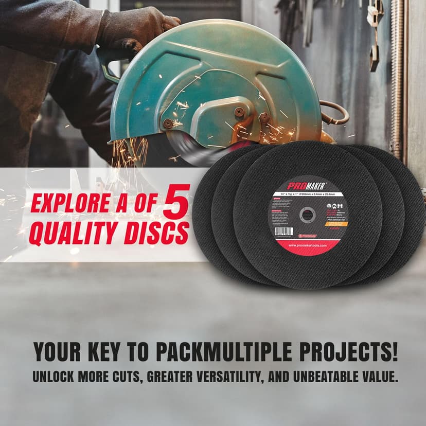PROMAKER 5 Pack, 14 inch Cut Off Wheel, Chop Saw Blades 14 inch Metal, 14 Metal Cutting Blade for Metal, Chop Saw Wheel, 14 in x 3/32 in x 1 in