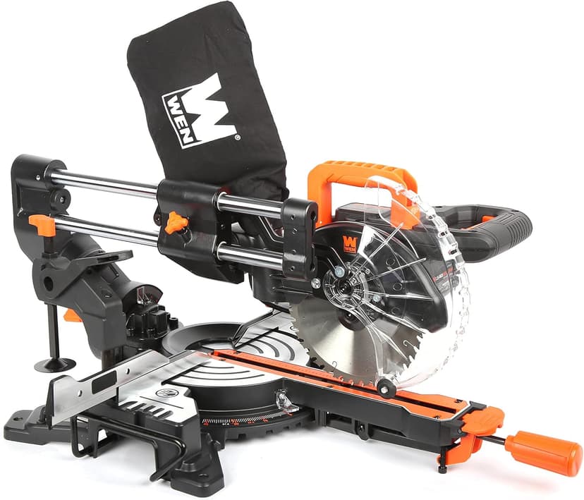 WEN MM0713 9.5-Amp 7.25-Inch Single Bevel Compact Sliding Compound Miter Saw with LED Cutline Guide, Black