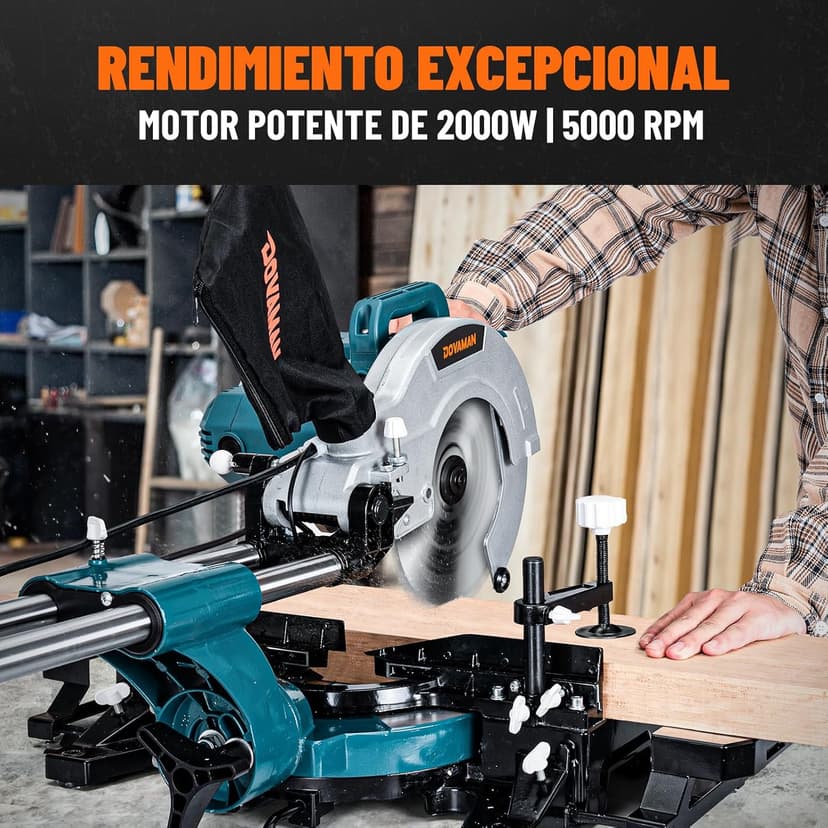 DOVAMAN Updated 10-Inch Sliding Miter Saw, Multi-Material Cutting w/ 3 x TCT Blades, Ambidextrous Operation, 5000/3200RPM Speed, Laser Guide, 0-45° Bevel Cut, Max Cut 3.5x13.4in, 9 Positive Stops